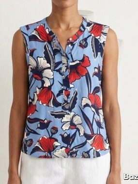 J. Crew Blue Floral Sleeveless Button-Front Camisole